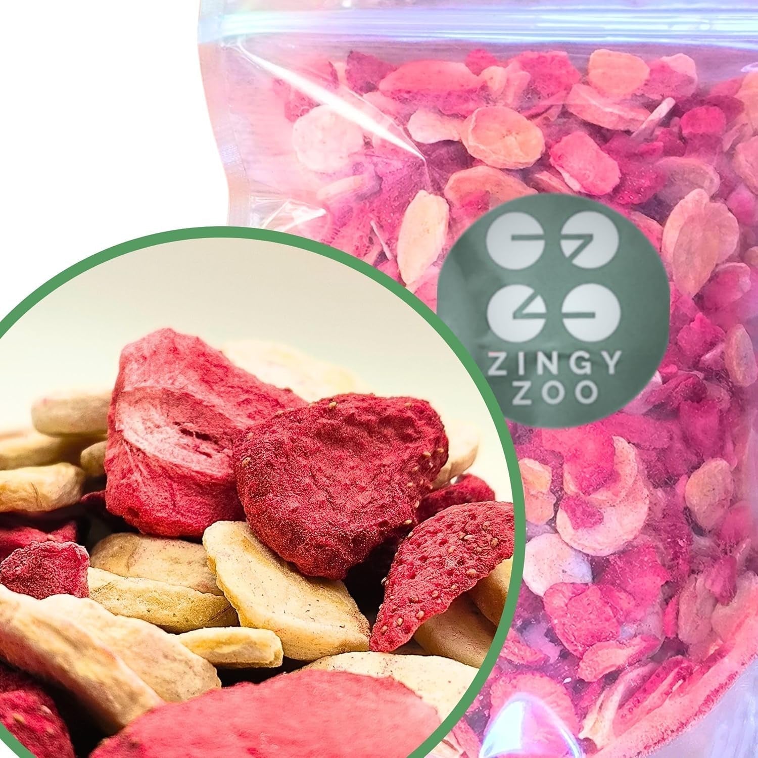 Blanding af frysetørrede frugter ErdBana XL 300g | Frysetørrede bananer + frysetørrede jordbær Frysetørrede frugtsmagesæt | Jordbær og banan frysetørret frugtblanding | ZingyZoo Naty Shop Dehydrerede produkter 500G jordbær og bananer