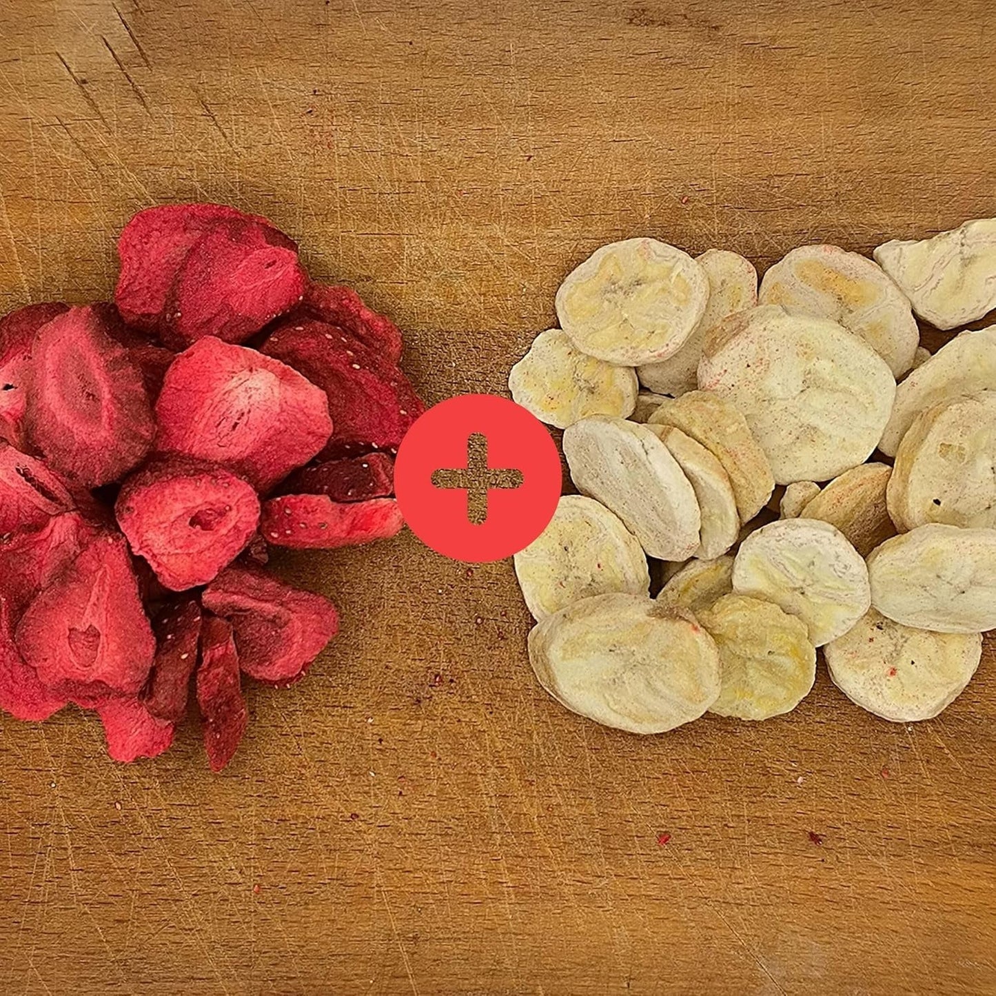 Blanding af frysetørrede frugter ErdBana XL 300g | Frysetørrede bananer + frysetørrede jordbær Frysetørrede frugtsmagesæt | Jordbær og banan frysetørret frugtblanding | ZingyZoo Dehydrerede produkter Naty Shop