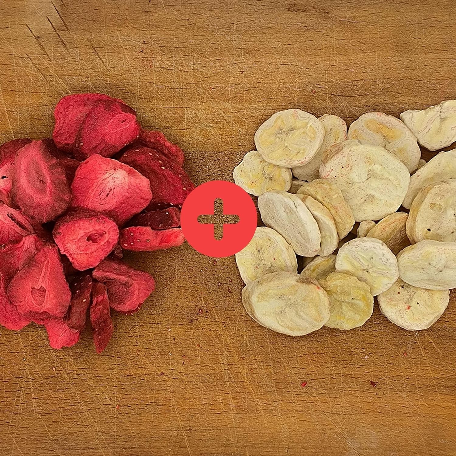 Blanding af frysetørrede frugter ErdBana XL 300g | Frysetørrede bananer + frysetørrede jordbær Frysetørrede frugtsmagesæt | Jordbær og banan frysetørret frugtblanding | ZingyZoo Dehydrerede produkter Naty Shop