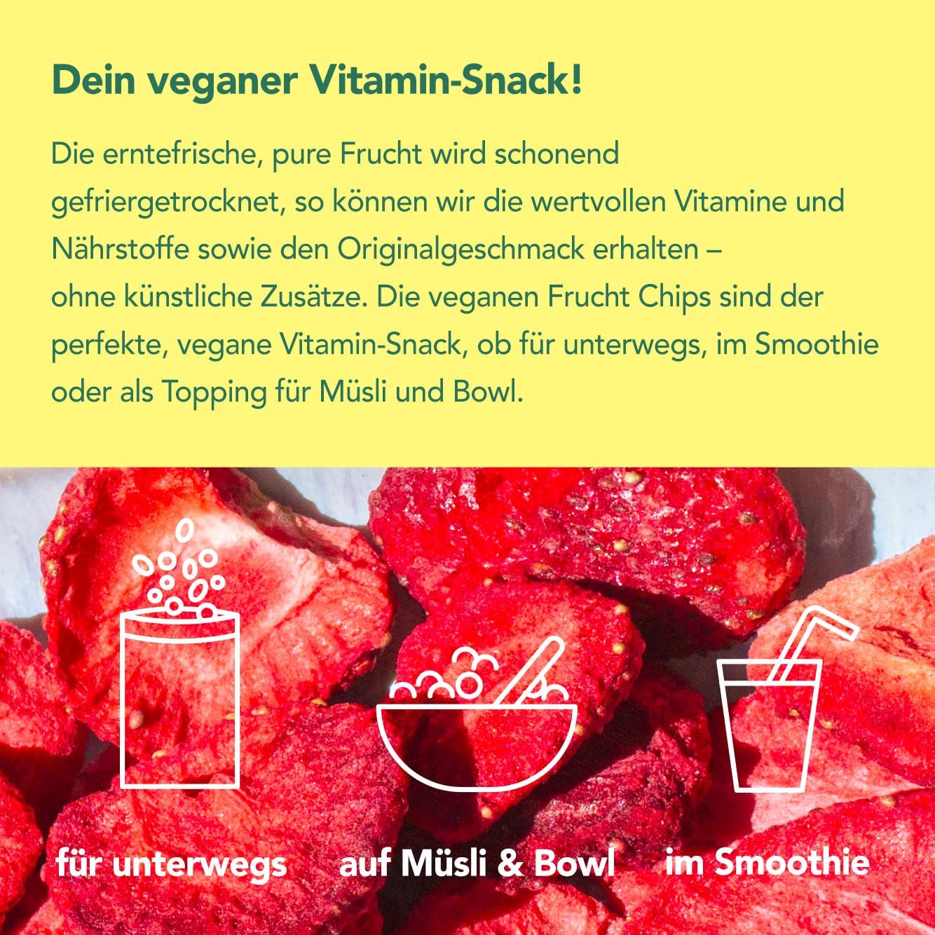 Mono frysetørrede chips - 300 g jordbærchips fra 100 % naturlige jordbær - tørret tropisk frugt - tørret jordbærfrugt - snack til müsli og desserter - jordbærchips Dehydrerede produkter Naty Shop