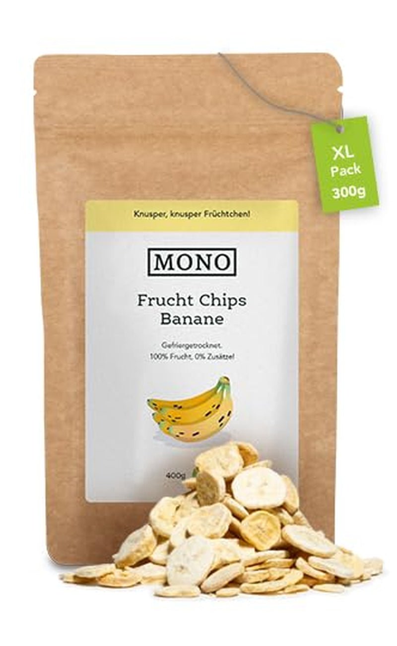 Mono frysetørrede chips - 300 g jordbærchips fra 100 % naturlige jordbær - tørret tropisk frugt - tørret jordbærfrugt - snack til müsli og desserter - jordbærchips Dehydrerede produkter Naty Shop Banana