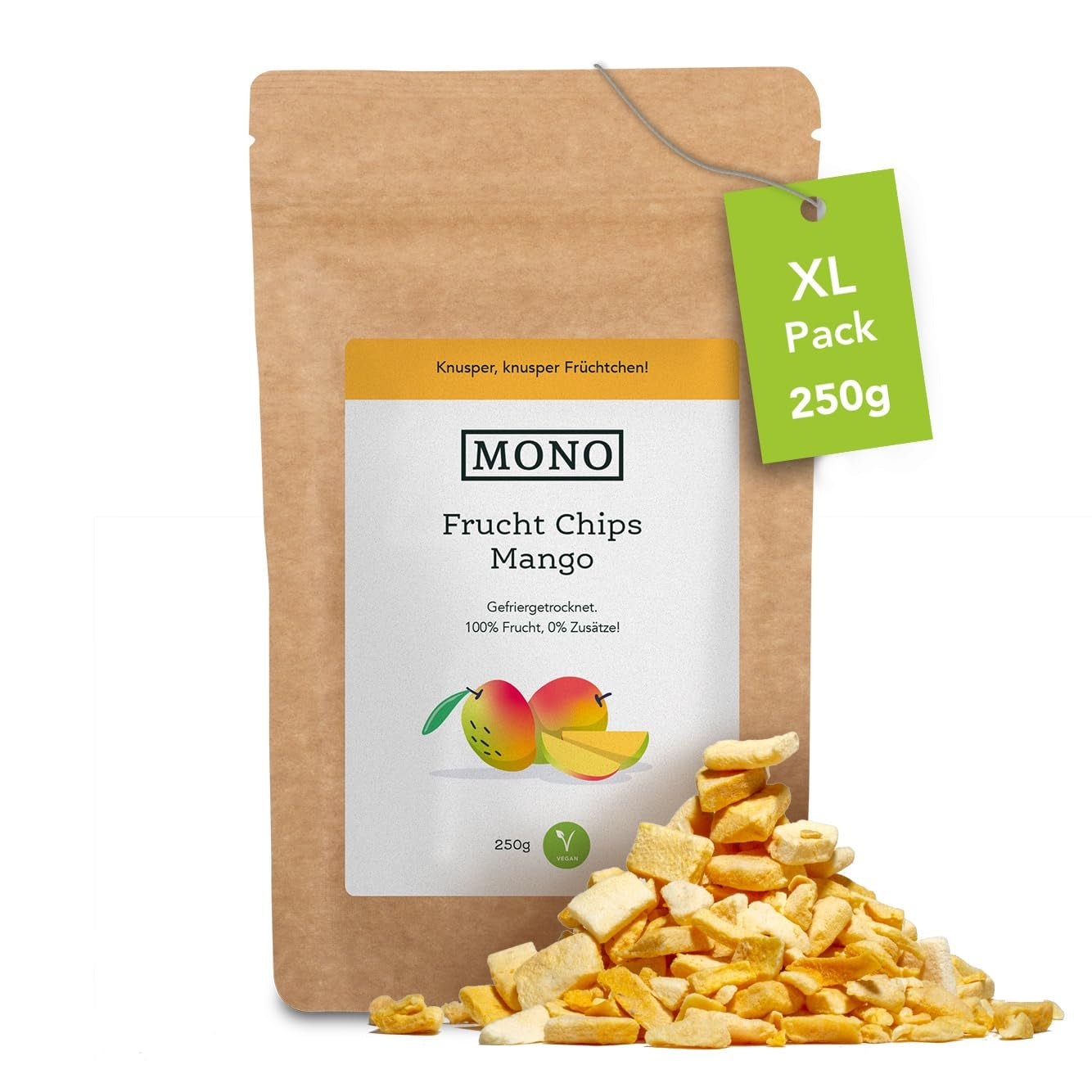 Mono frysetørrede chips - 300 g jordbærchips fra 100 % naturlige jordbær - tørret tropisk frugt - tørret jordbærfrugt - snack til müsli og desserter - jordbærchips Dehydrerede produkter Naty Shop Mango