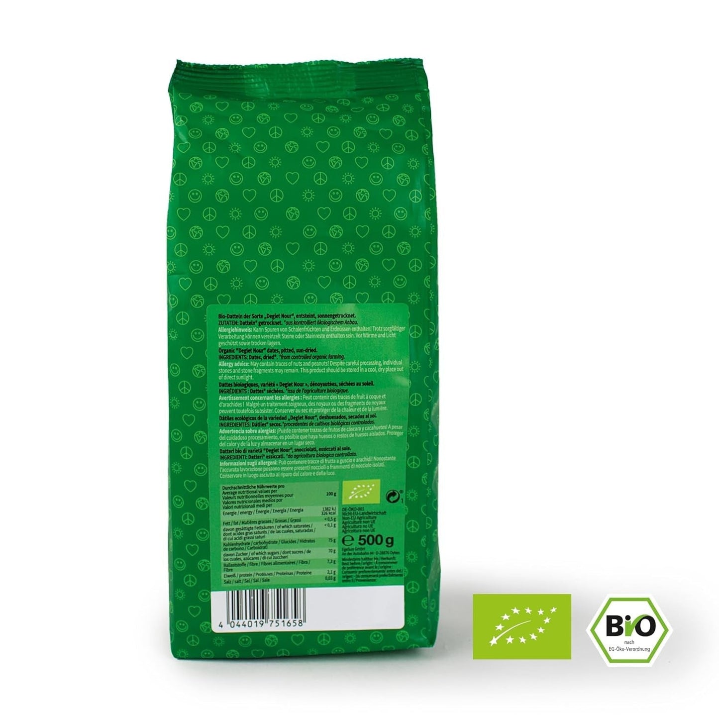 Mundo Feliz Tørrede dadler med frø fra økologisk landbrug, 2 x 500 g Tørrede produkter Naty Shop