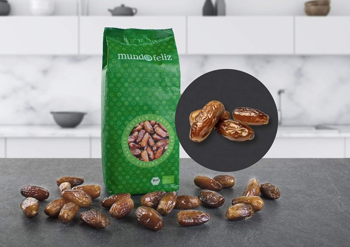 Mundo Feliz Tørrede dadler med frø fra økologisk landbrug, 2 x 500 g Tørrede produkter Naty Shop