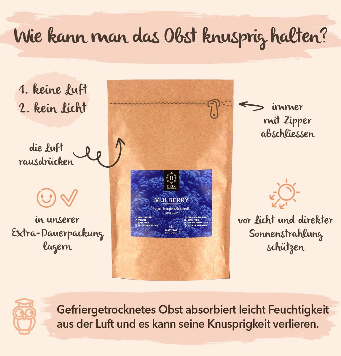 Blackberry BRIX | Naturlige tørrede brombær 95 g | Great Taste Award for tørret frugt | Ikke-GMO, glutenfri, vegansk, konserverede vitaminer Naty Shop Dehydrerede produkter
