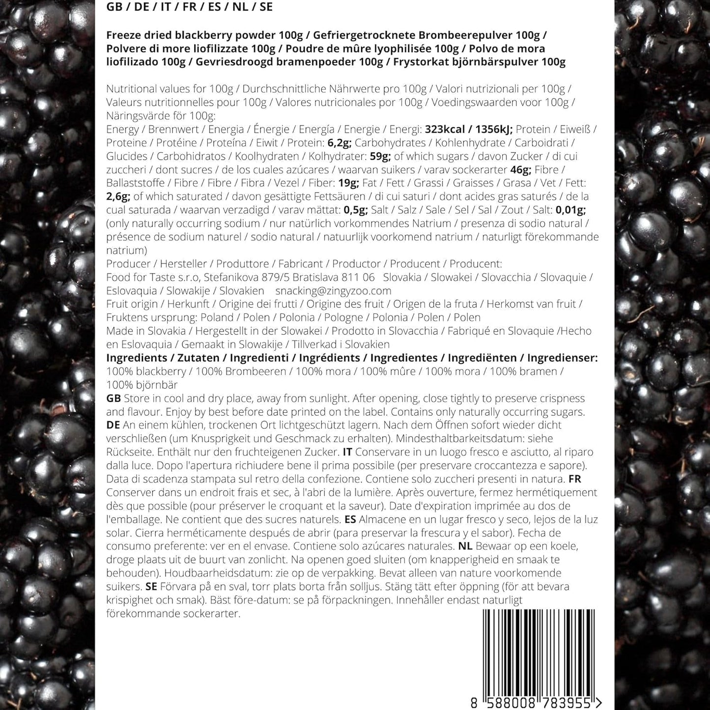 Frysetørrede brombær i pulver | 100% frysetørret frugtpulver Naturlig tørret frugt uden tilsætningsstoffer | frugtpulver Frysetørret frugt brombærpulver Dehydrerede produkter Naty Shop
