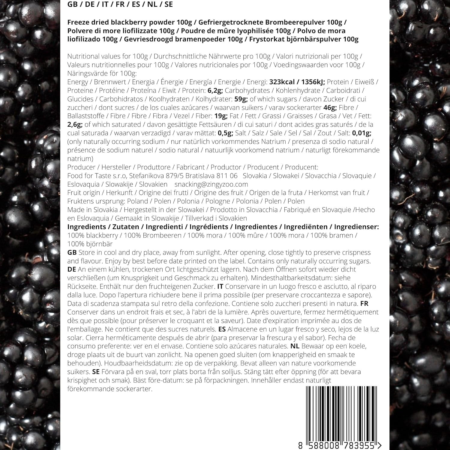 Frysetørrede brombær i pulver | 100% frysetørret frugtpulver Naturlig tørret frugt uden tilsætningsstoffer | frugtpulver Frysetørret frugt brombærpulver Dehydrerede produkter Naty Shop