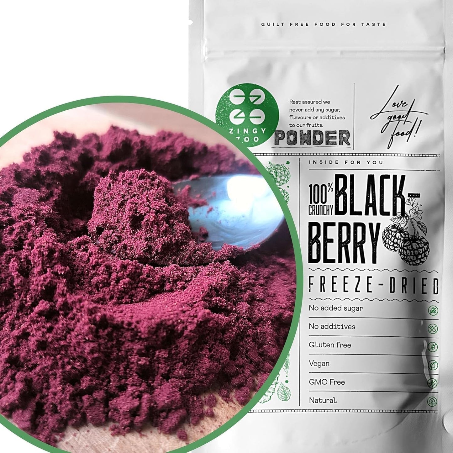 Frysetørrede brombær i pulver | 100% frysetørret frugtpulver Naturlig tørret frugt uden tilsætningsstoffer | frugtpulver Frysetørret frugt brombærpulver Dehydrerede produkter Naty Shop 100G