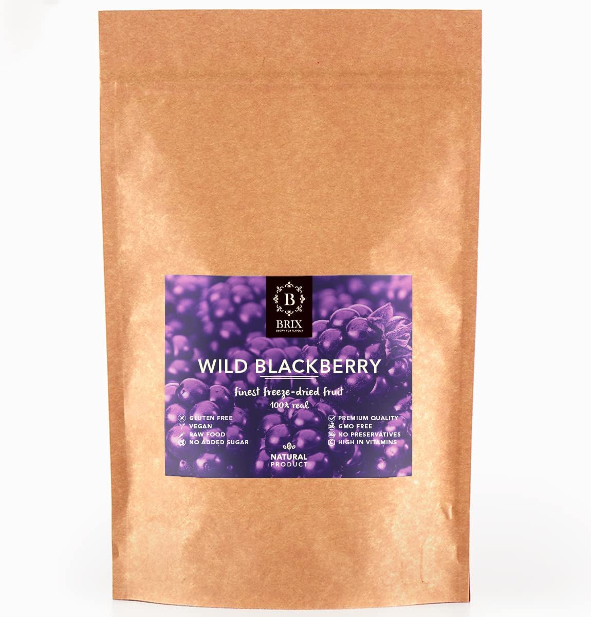 Vilde brombær BRIX | Naturlige vilde brombær, tørret 95 g | Great Taste Award for tørrede bær | Ikke-GMO, glutenfri, veganske, tilbageholdte vitaminer Naty Shop Dehydrerede produkter Standardtitel