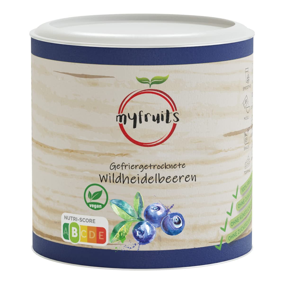 myfruits vilde blåbær, frysetørrede blåbær, 70g, ingen tilsætningsstoffer, 100% vilde blåbær, frysetørrede frugter og tørrede frugter Dehydrerede produkter Naty Shop Standard titel
