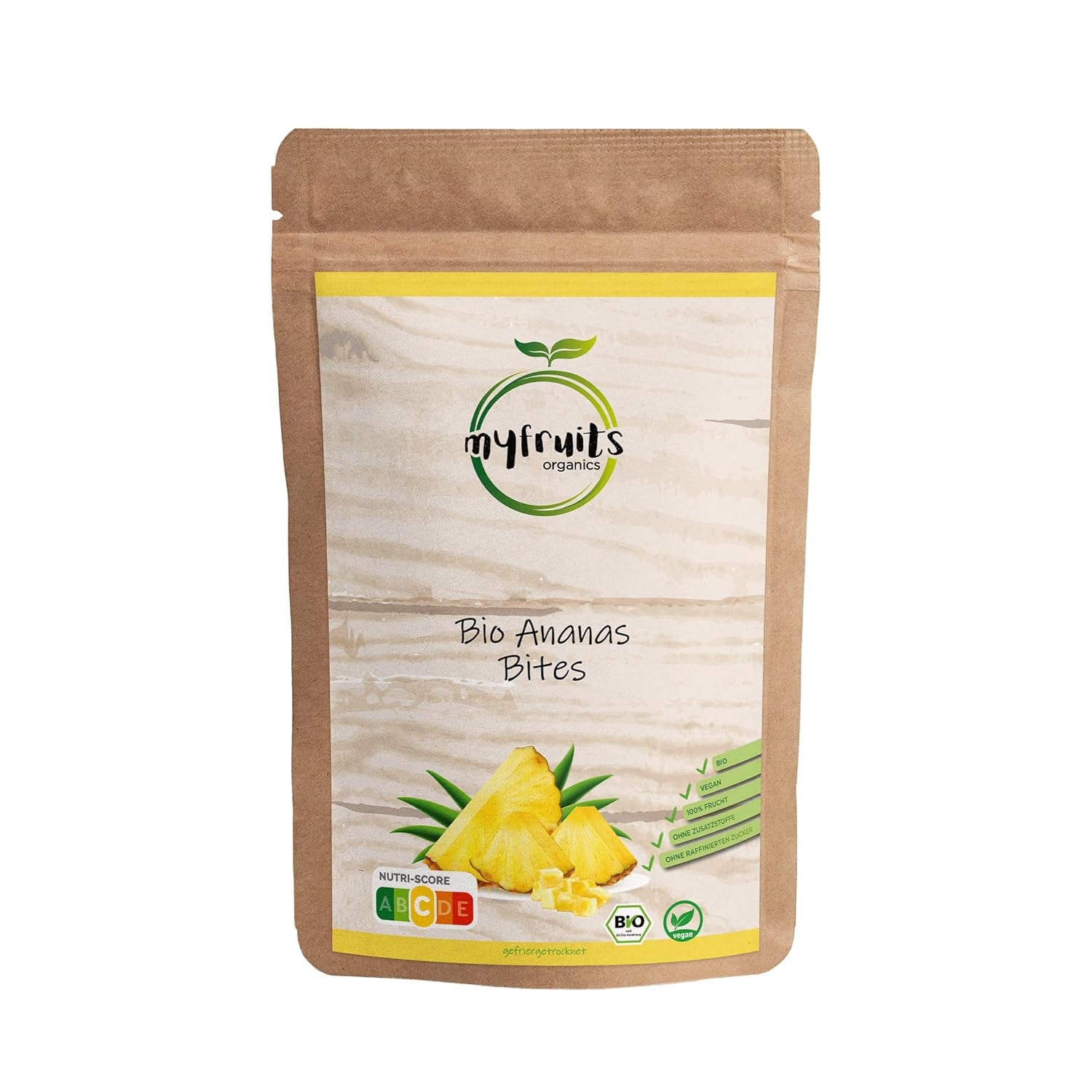 myfruits økologisk frysetørret ananas, 300g, tørret frugt uden tilsætningsstoffer, 100% ananas i store stykker, frysetørret frugt til mysli eller som snack Tørrede produkter Naty Shop 300 G