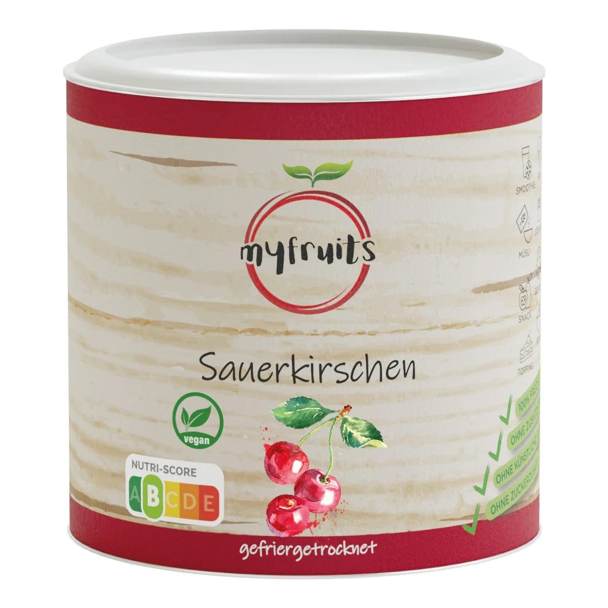 myfruits frysetørrede bitre kirsebær, 80g, uden tilsætningsstoffer, lavet af 100% kirsebær, frysetørrede og dehydrerede frugter Dehydrerede produkter Naty Shop Standard titel