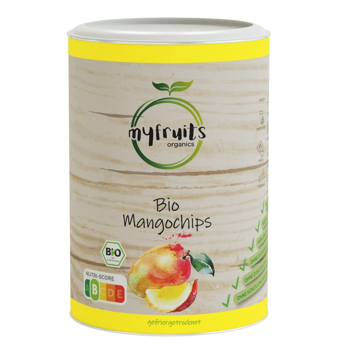 myfruits økologisk mango, frysetørret frugt, 300g, frugtchips, ingen tilsætningsstoffer, 100% mango, frysetørret og tørret frugt til müsli eller snacks... Dehydrerede produkter Naty Shop 100 G (1 pakke)