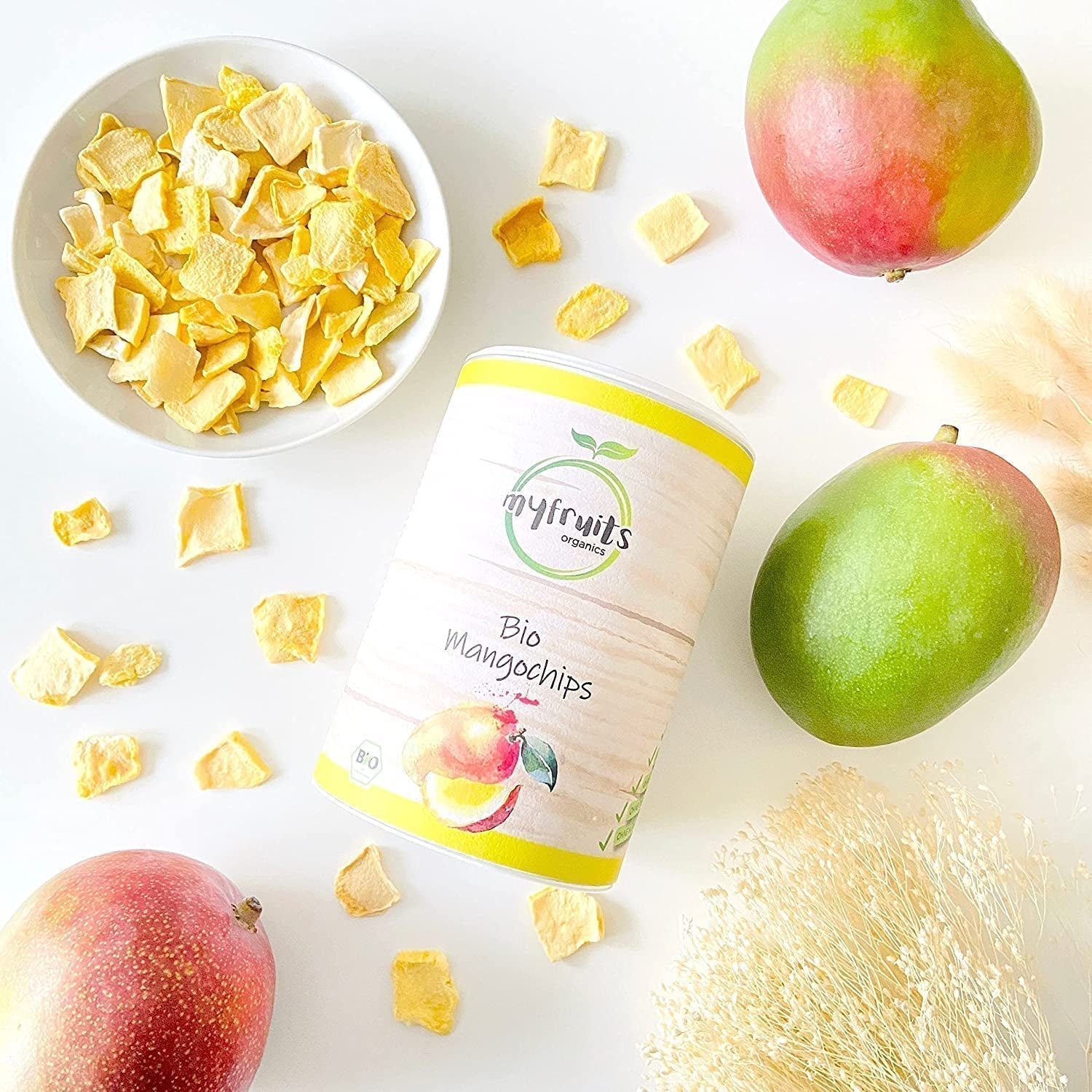 myfruits økologisk mango, frysetørret frugt, 300g, frugtchips, ingen tilsætningsstoffer, 100% mango, frysetørret og tørret frugt til müsli eller snacks... Dehydrerede produkter Naty Shop