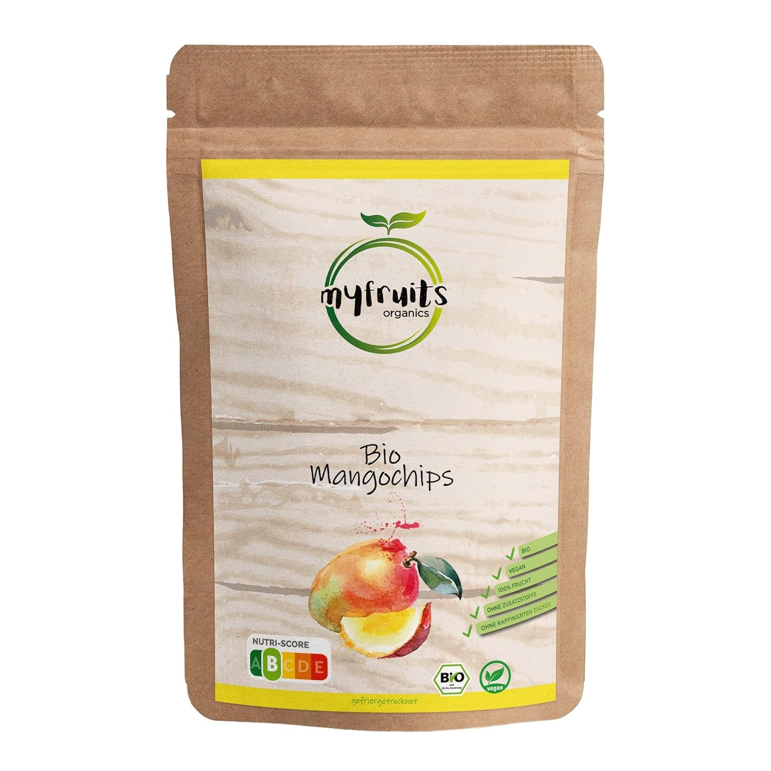 myfruits økologisk mango, frysetørret frugt, 300g, frugtchips, ingen tilsætningsstoffer, 100% mango, frysetørret og tørret frugt til müsli eller snacks... Dehydrerede produkter Naty Shop 300 G (1 pakke)