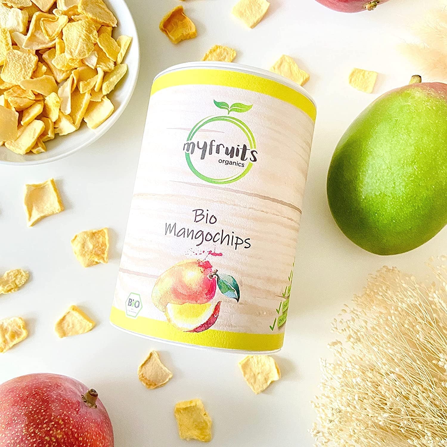 myfruits økologisk mango, frysetørret frugt, 300g, frugtchips, ingen tilsætningsstoffer, 100% mango, frysetørret og tørret frugt til müsli eller snacks... Dehydrerede produkter Naty Shop