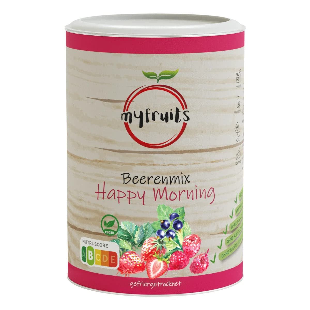 myfruits bærblanding, 300g, frysetørret frugt- og bærblanding, uden tilsat sukker, jordbær, hindbær, ribs, tørret frugtblanding Dehydrerede produkter Naty Shop 100 G (1 pakke)