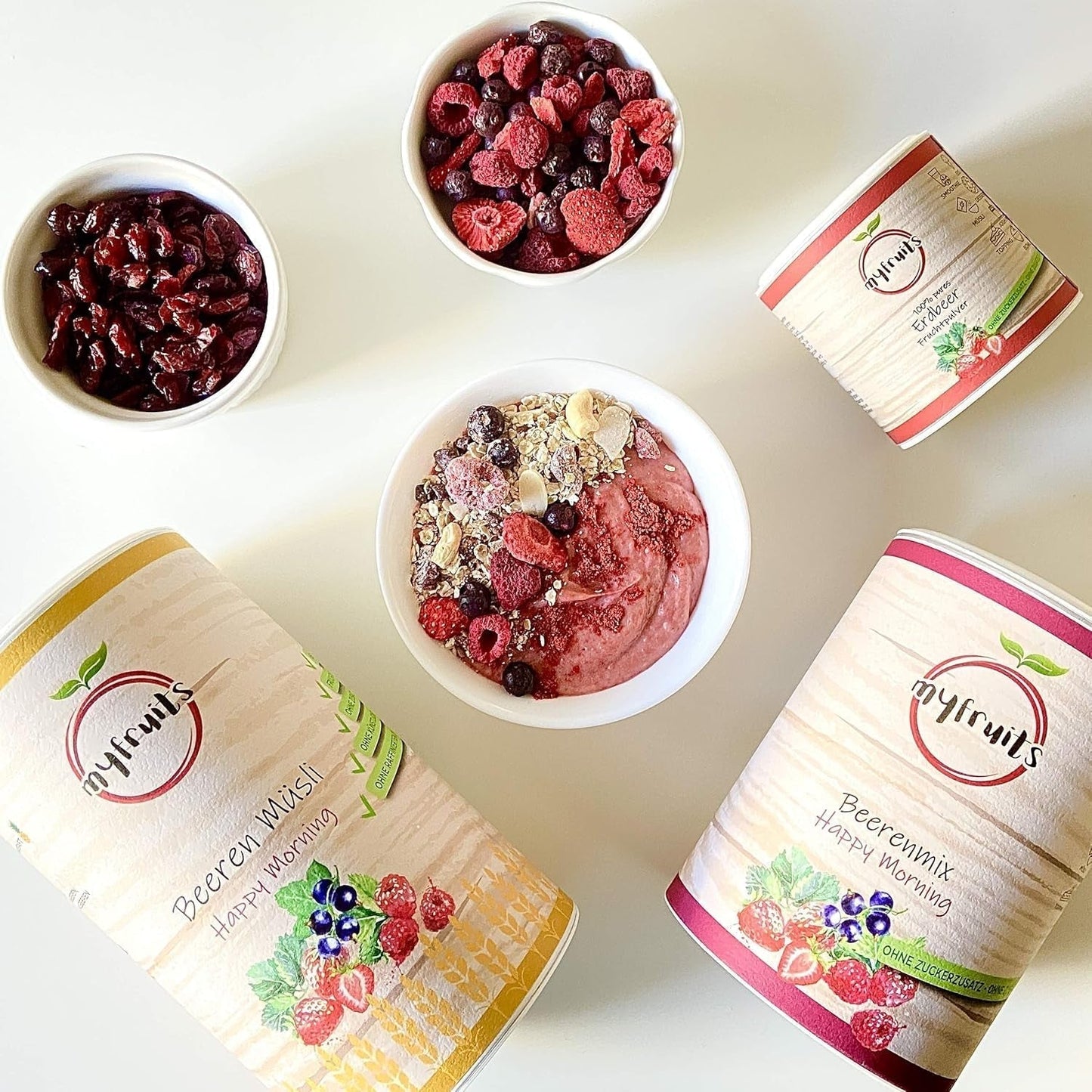 myfruits bærblanding, 300g, frysetørret frugt- og bærblanding, uden tilsat sukker, jordbær, hindbær, ribs, tørret frugtblanding Dehydrerede produkter Naty Shop