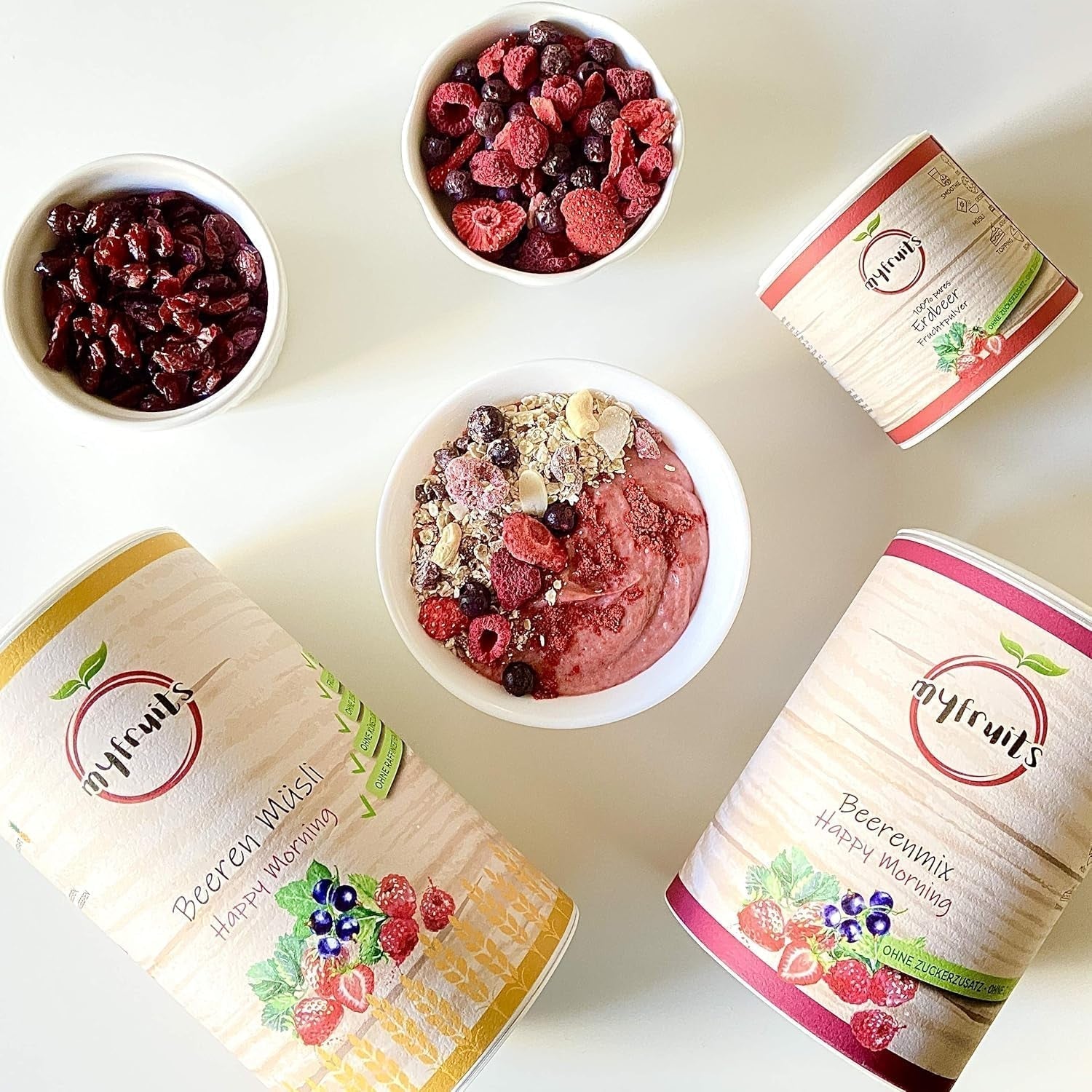 myfruits bærblanding, 300g, frysetørret frugt- og bærblanding, uden tilsat sukker, jordbær, hindbær, ribs, tørret frugtblanding Dehydrerede produkter Naty Shop