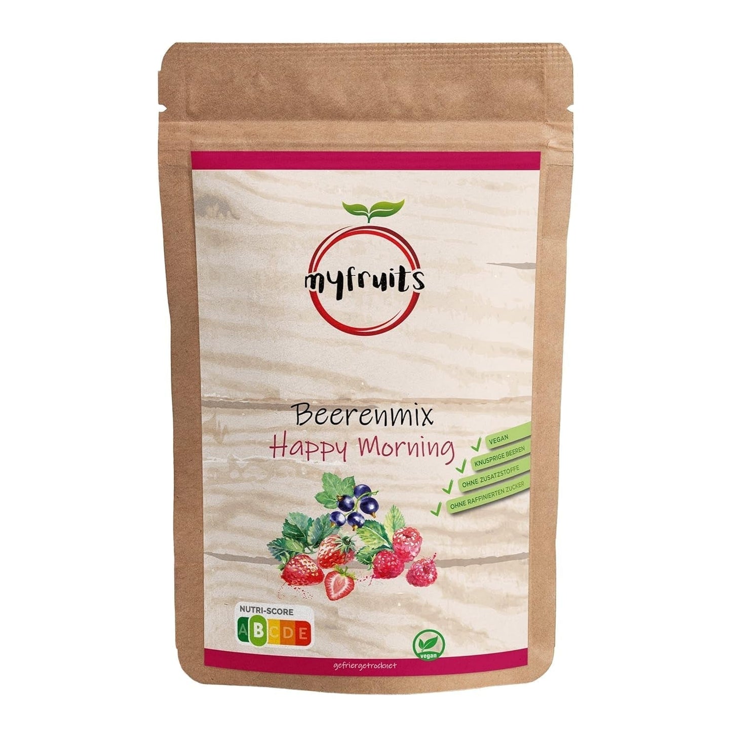 myfruits bærblanding, 300g, frysetørret frugt- og bærblanding, uden tilsat sukker, jordbær, hindbær, ribs, tørret frugtblanding Dehydrerede produkter Naty Shop 300 G (1 pakke)