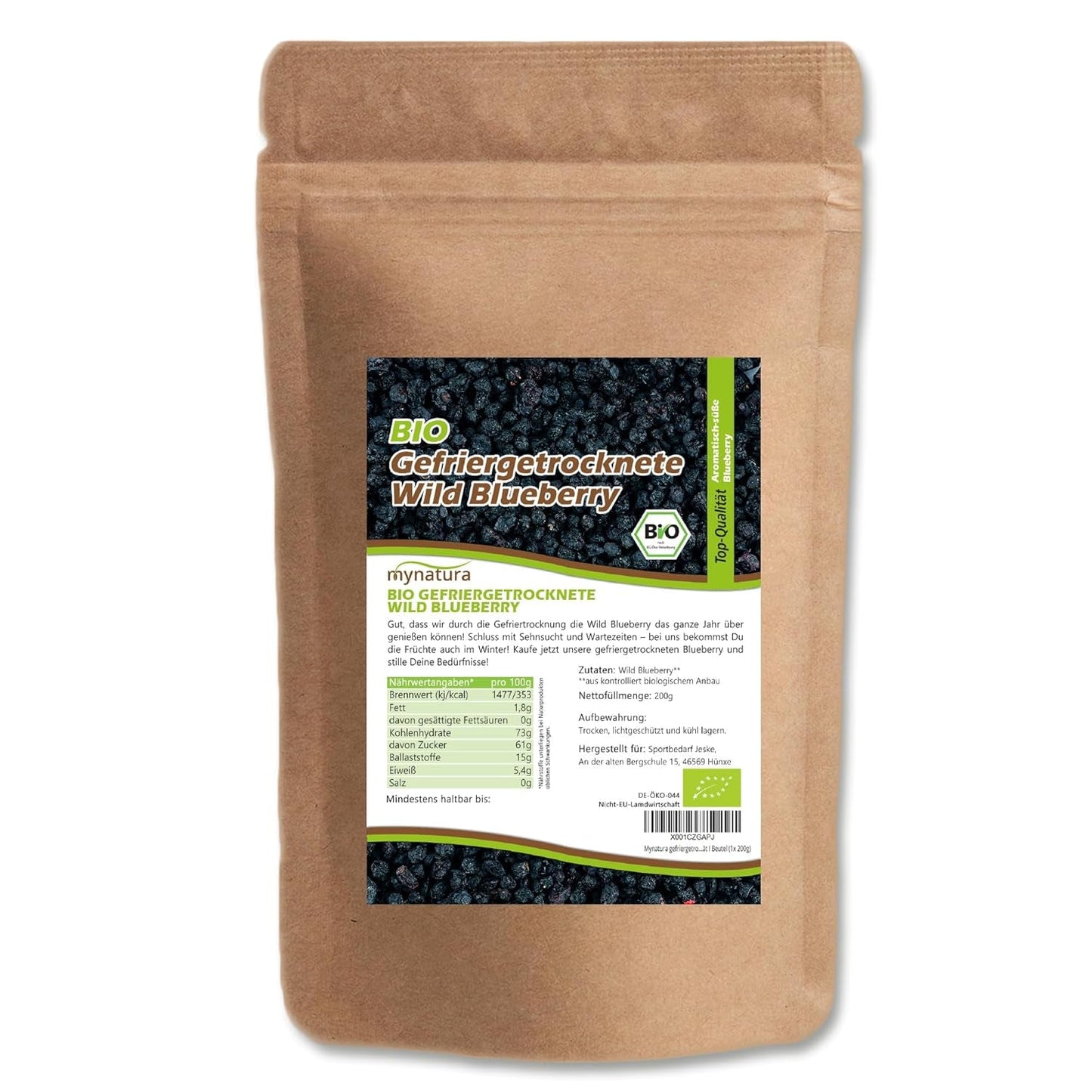 Mynatura økologiske frysetørrede vilde blåbær I Blåbær I Frugt I Bær I Naturprodukt I Økologisk kvalitet I Taske (1x 200g) Tørrede produkter Naty Shop 200 G (1 pakke)