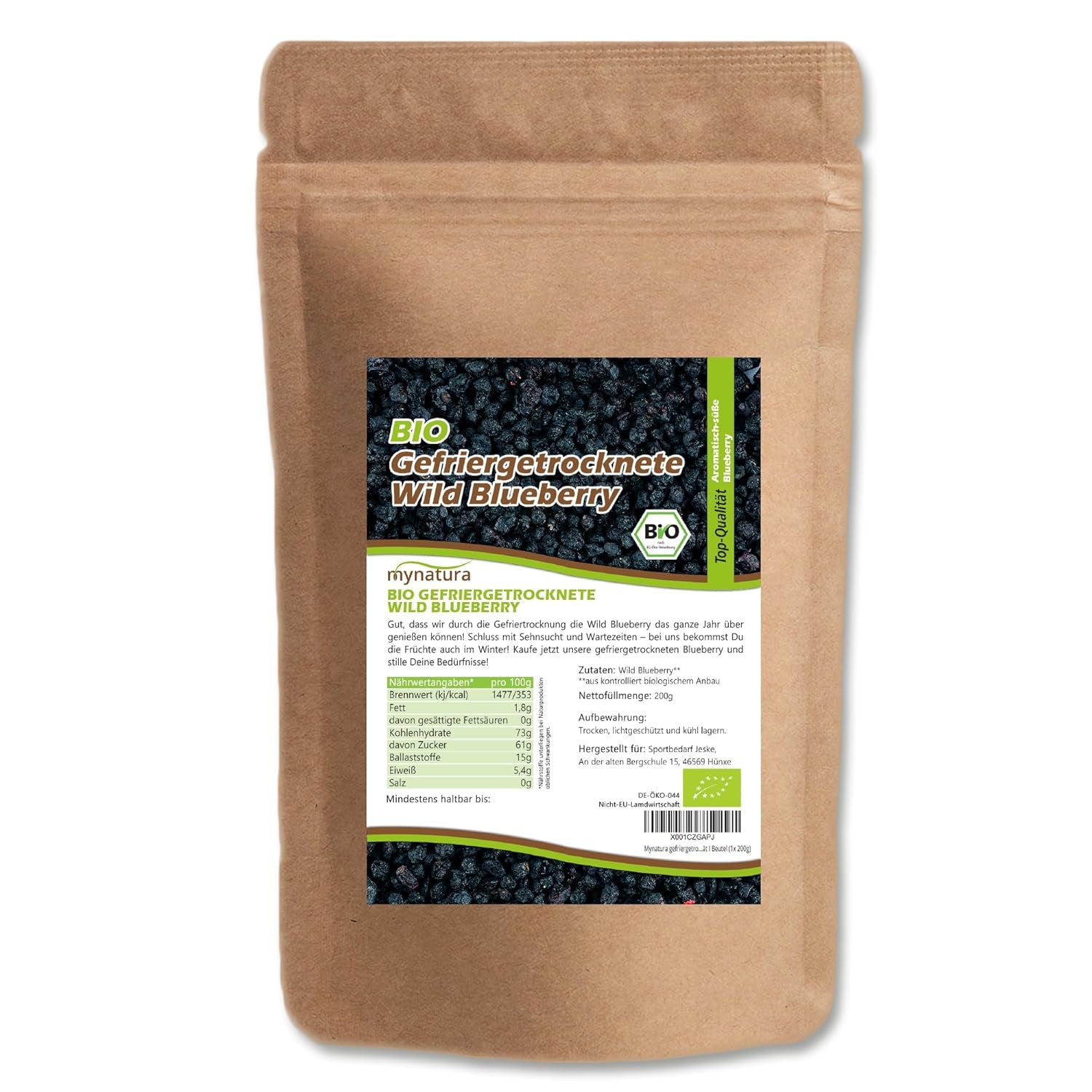 Mynatura økologiske frysetørrede vilde blåbær I Blåbær I Frugt I Bær I Naturprodukt I Økologisk kvalitet I Taske (1x 200g) Tørrede produkter Naty Shop 200 G (1 pakke)