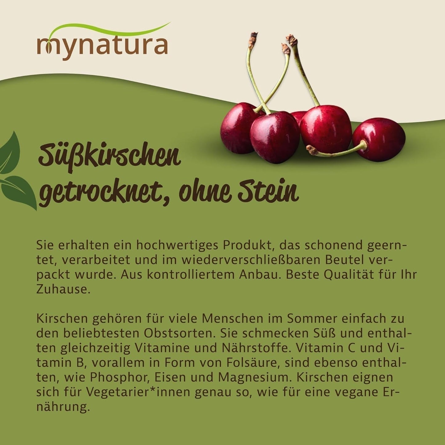 Mynatura søde, tørrede, frøfri kirsebær I Usødet I Tørret frugt I Ingen tilsætningsstoffer I Bagning I Kirsebær I Snack I Müsli I Vegansk I Taske (1x 1000g) Dehydrerede produkter Naty Shop