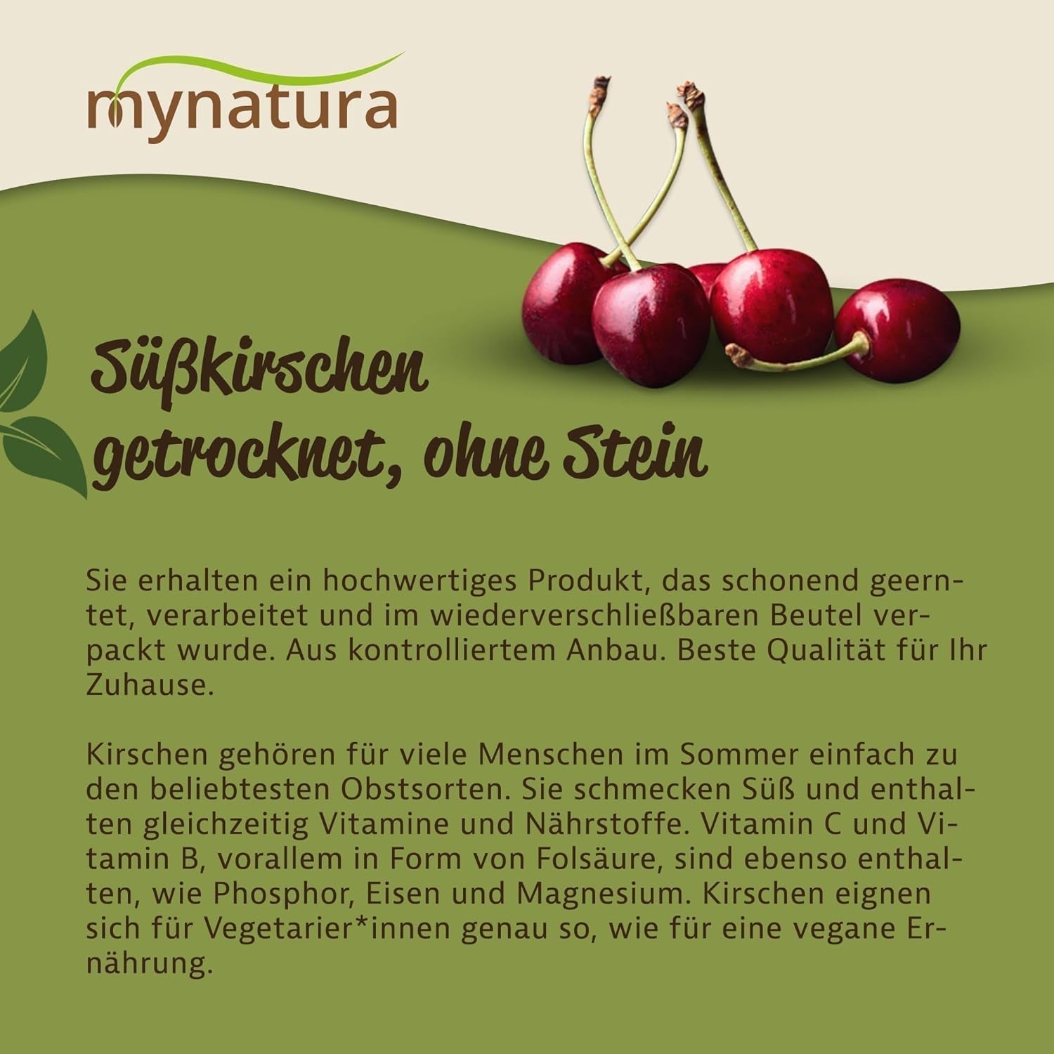 Mynatura søde, tørrede, frøfri kirsebær I Usødet I Tørret frugt I Ingen tilsætningsstoffer I Bagning I Kirsebær I Snack I Müsli I Vegansk I Taske (1x 1000g) Dehydrerede produkter Naty Shop