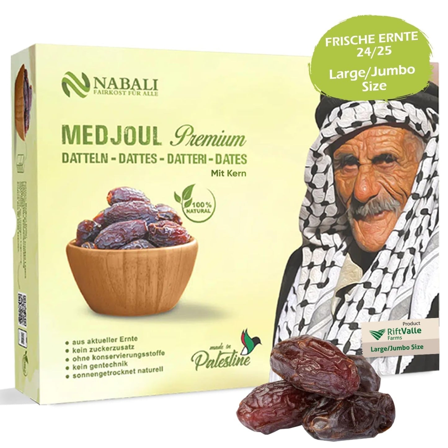 NABALI FAIRKOST FOR ALLE Dadler Medjool Medjoul fra Palæstina - 100% naturlig vegansk aromatisk traditionel frisk og orientalsk I uden konserveringsmidler 5 kg (1 pakke), Små/Mellem Dehydrerede produkter Naty Shop 5 kg (1 pakke), Large/Jumbo