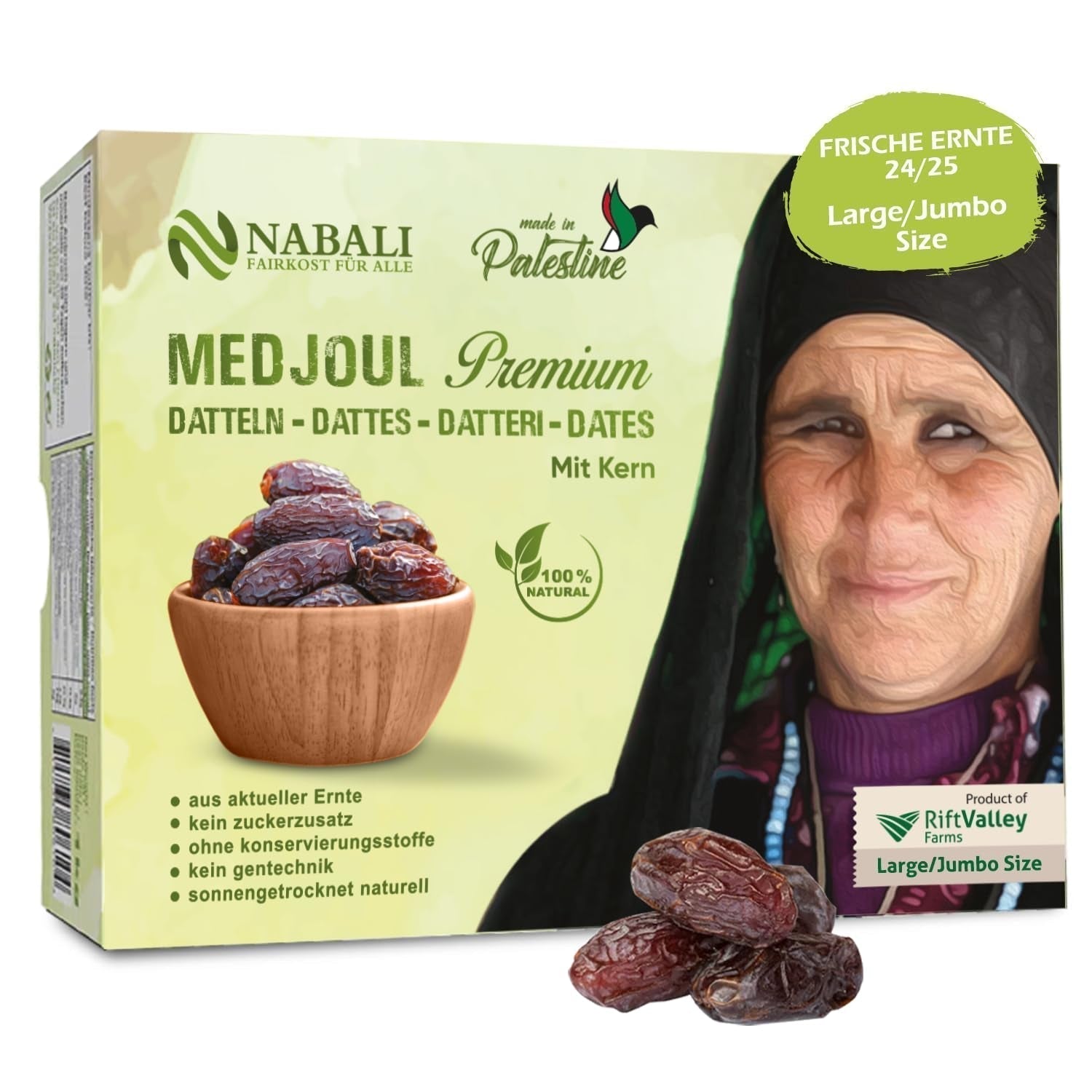NABALI FAIRKOST FOR ALLE Dadler Medjool Medjoul fra Palæstina - 100% naturlig vegansk aromatisk traditionel frisk og orientalsk I uden konserveringsmidler 5 kg (1 pakke), Small/Medium Dehydrerede produkter Naty Shop 1 kg (1 pakke), Large/Jumbo