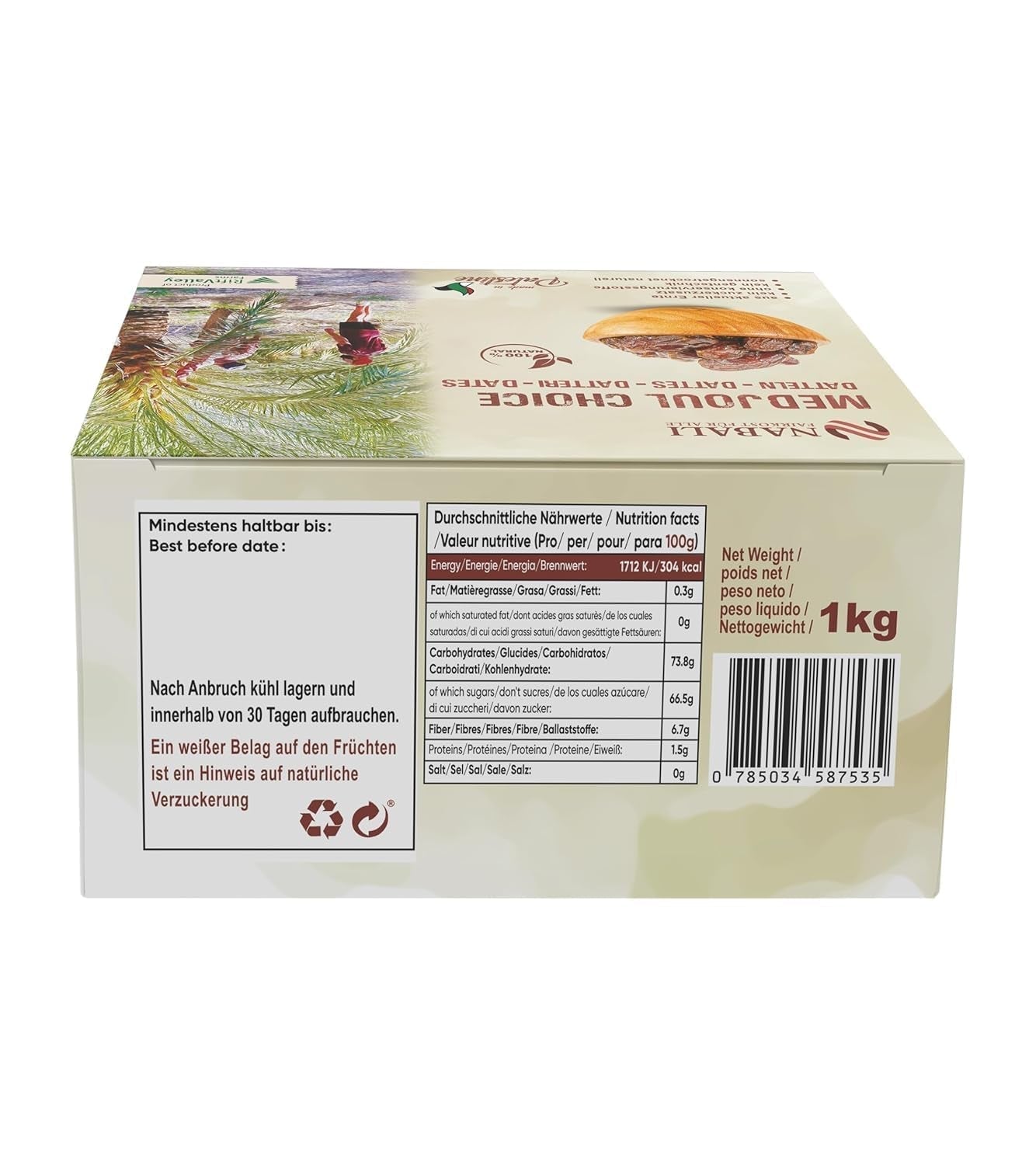 NABALI FAIRKOST FOR ALLE Medjoul - Medjool Dates Choice I - 100% naturlig aromatisk frisk orientalsk blød I sød som honning og karamelliseret I Oprindelse: Palæstina I (1x1KG) Dehydrerede produkter Naty Shop