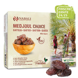 NABALI FAIRKOST FOR ALLE Medjoul - Medjool Dates Choice I - 100% naturlig aromatisk frisk orientalsk blød I sød som honning og karamelliseret I Oprindelse: Palæstina I (1x1KG) Dehydrerede produkter Naty Shop 1 kg (1 pakke)