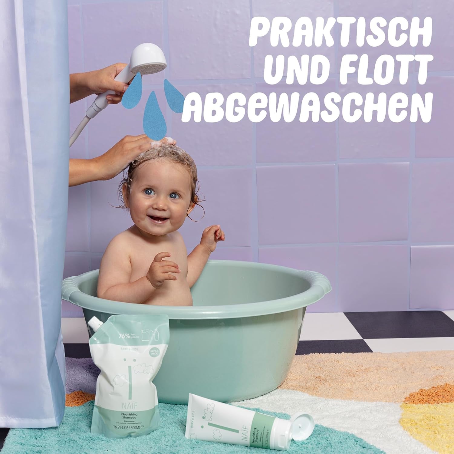 Naïf - Plejeshampoo - til babyer og børn - Babyshampoo med naturlige ingredienser - 100% vegansk - 0% SLES - Uden mikroplast, silikoner og parabener - 200 ml Børn - Bad og hudpleje Naty Shop