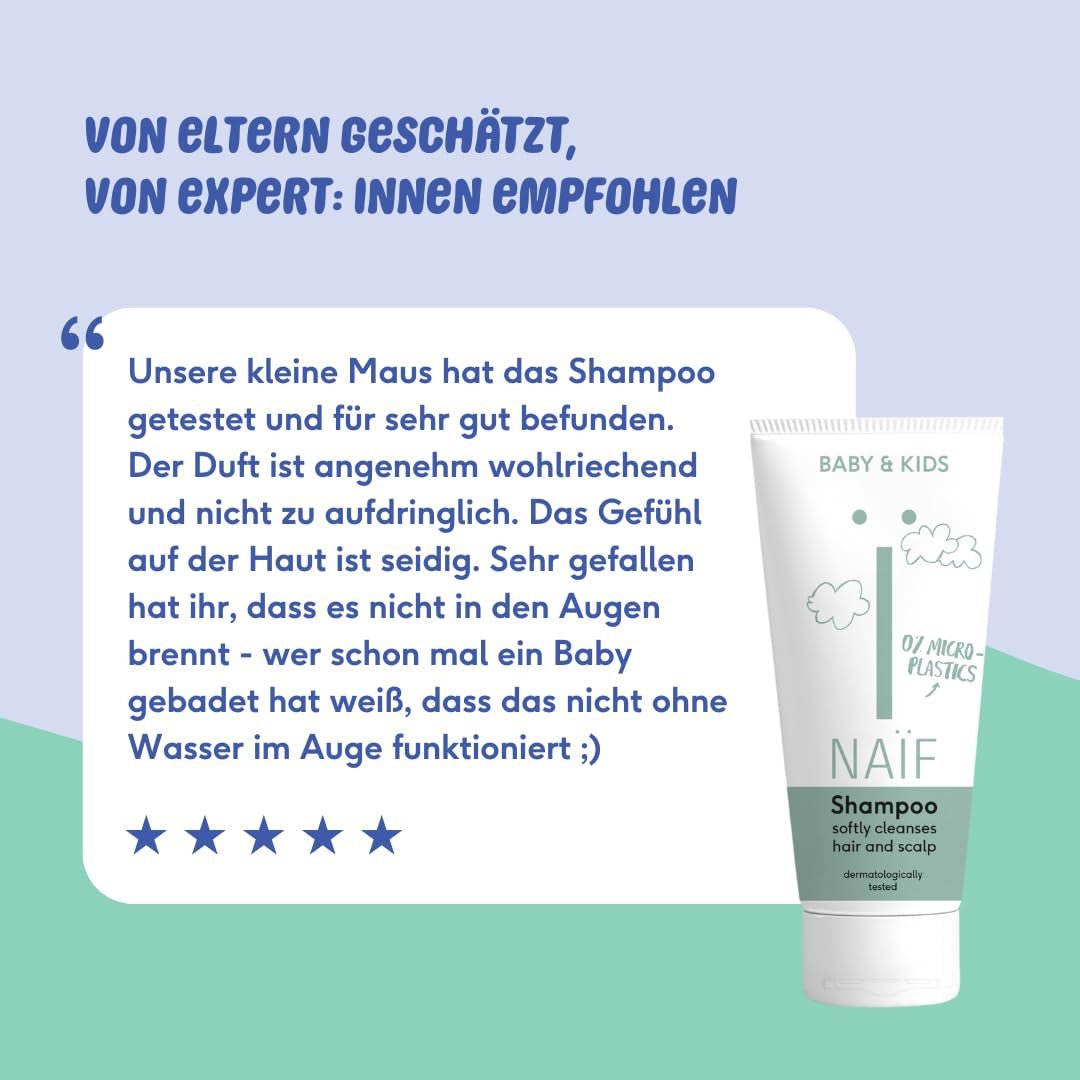 Naïf - Plejeshampoo - til babyer og børn - Babyshampoo med naturlige ingredienser - 100% vegansk - 0% SLES - Uden mikroplast, silikoner og parabener - 200 ml Børn - Bad og hudpleje Naty Shop