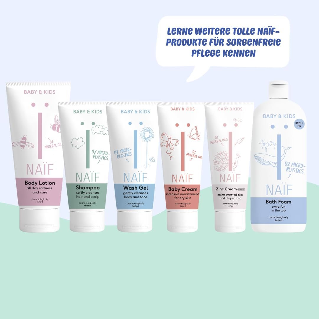 Naïf - Plejeshampoo - til babyer og børn - Babyshampoo med naturlige ingredienser - 100% vegansk - 0% SLES - Uden mikroplast, silikoner og parabener - 200 ml Børn - Bad og hudpleje Naty Shop