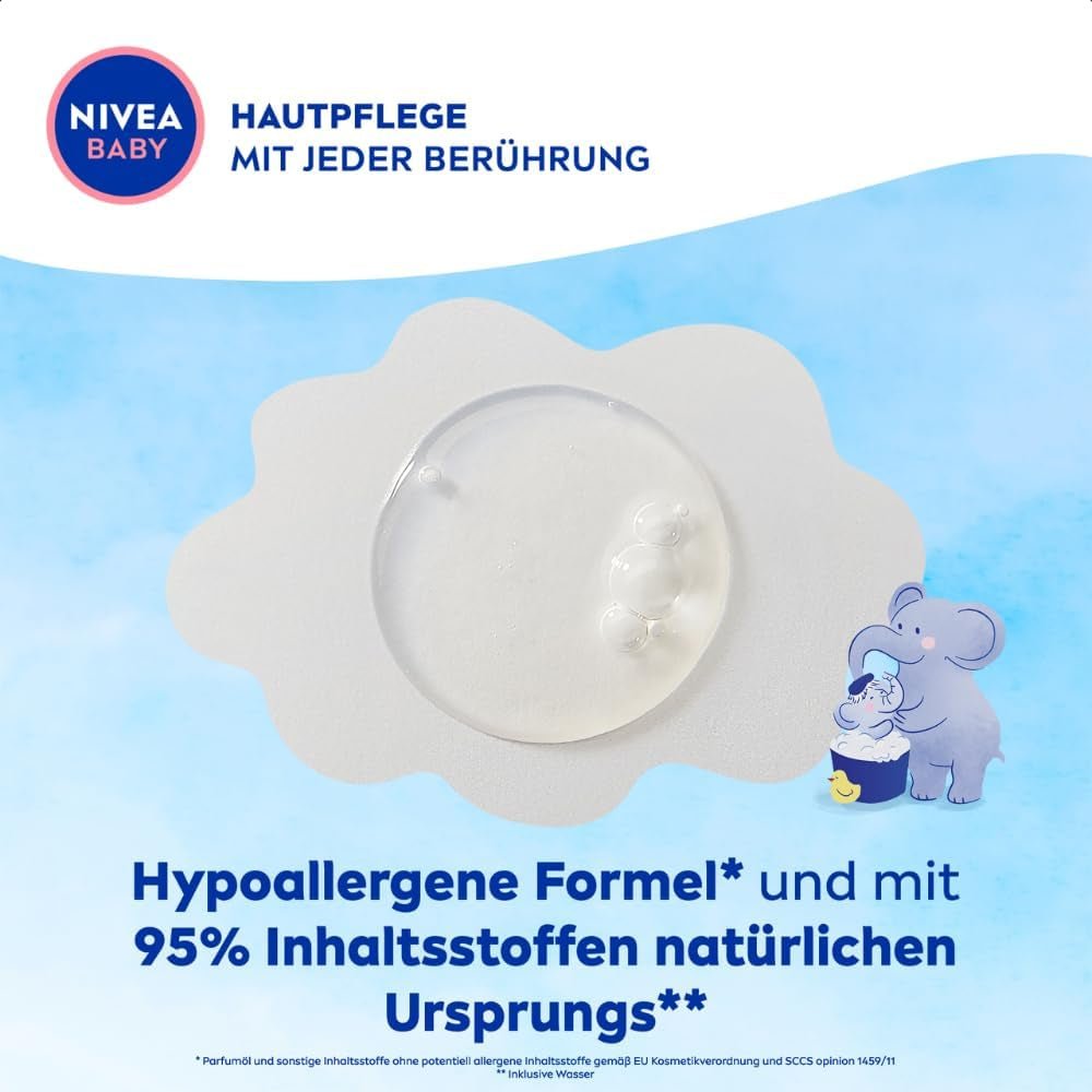 NIVEA BABY hoved til tå bad & shampoo, skånsom vegansk shampoo til børns hud og hår med mandelolie, afslappende shower gel med hypoallergen formel uden parabener og mikroplastik (200 ml) Børn - Bath and Skincare Naty Shop