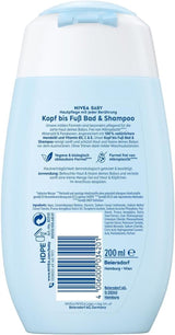 NIVEA BABY hoved til tå bad & shampoo, skånsom vegansk shampoo til børns hud og hår med mandelolie, afslappende shower gel med hypoallergen formel uden parabener og mikroplastik (200 ml) Børn - Bath and Skincare Naty Shop