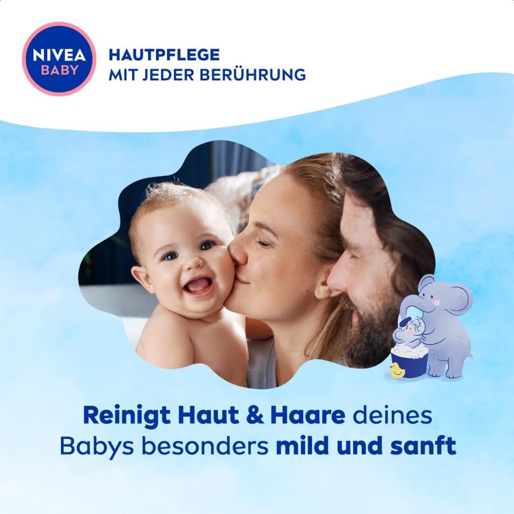 NIVEA BABY hoved til tå bad & shampoo, skånsom vegansk shampoo til børns hud og hår med mandelolie, afslappende shower gel med hypoallergen formel uden parabener og mikroplastik (200 ml) Børn - Bath and Skincare Naty Shop