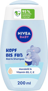 NIVEA BABY hoved til tå bad & shampoo, skånsom vegansk shampoo til børns hud og hår med mandelolie, afslappende shower gel med hypoallergen formel uden parabener og mikroplastik (200 ml) Børn - Bad og hudpleje Naty Shop Standard titel