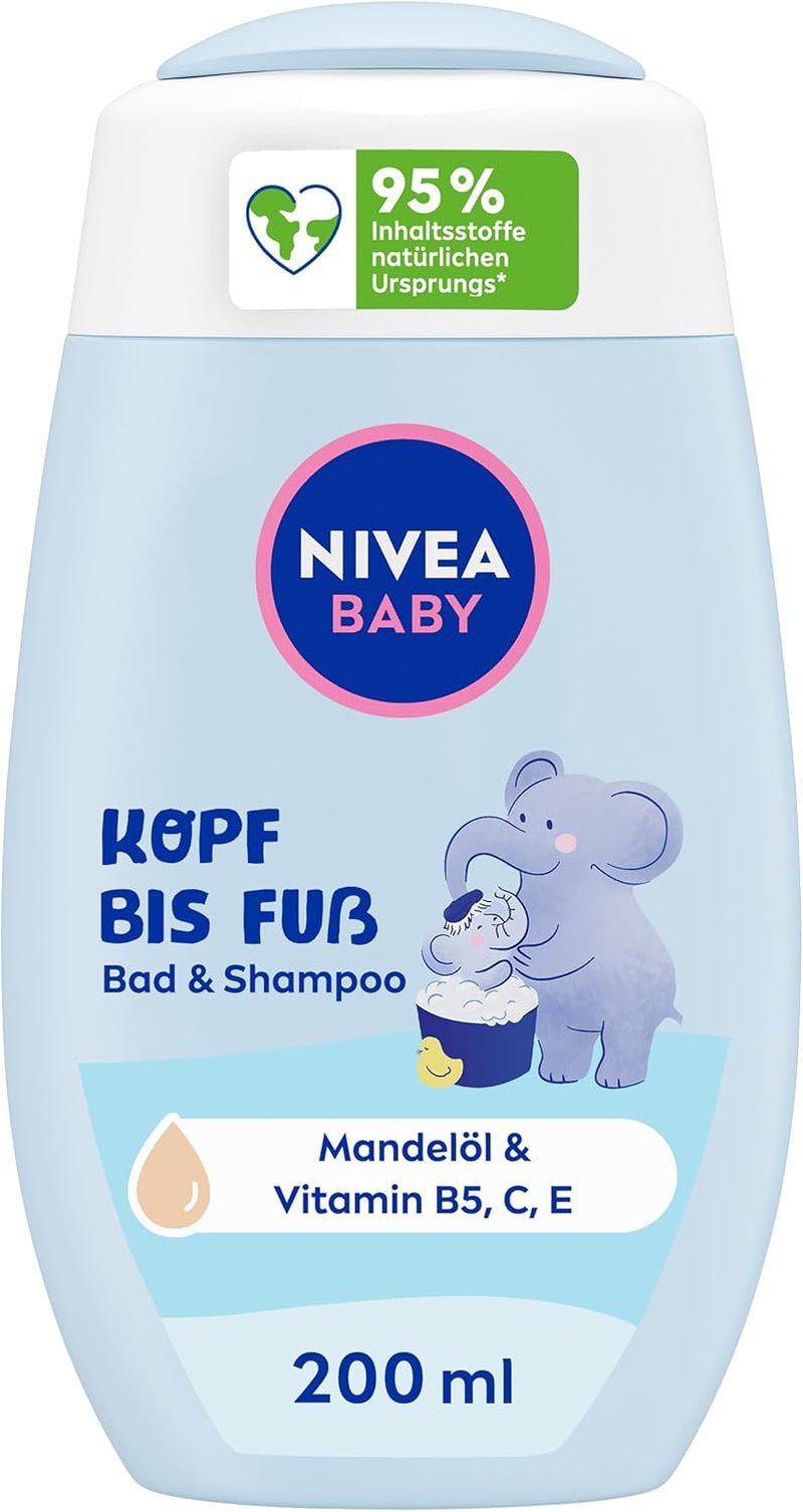 NIVEA BABY hoved til tå bad & shampoo, skånsom vegansk shampoo til børns hud og hår med mandelolie, afslappende shower gel med hypoallergen formel uden parabener og mikroplastik (200 ml) Børn - Bad og hudpleje Naty Shop Standard titel