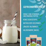 Frysetørret kokosnød: 50g frysetørret frugt - veganske slik sødede kokosnøddeterninger - naturligt tørret frugt fra NutriPur Dehydrerede produkter Naty Shop