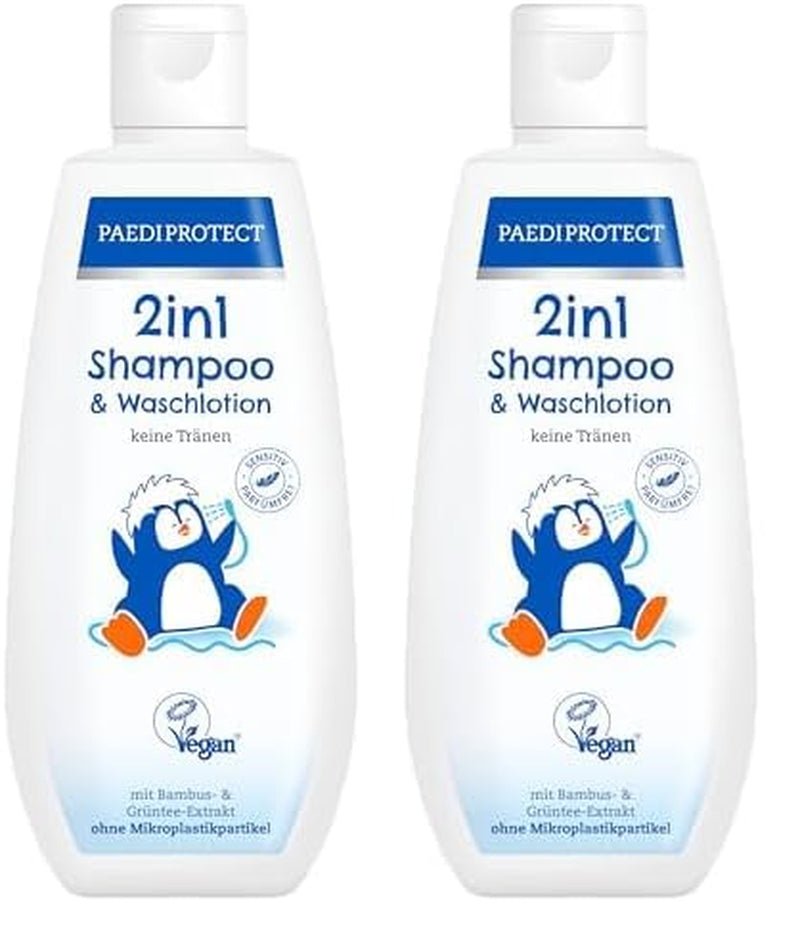 PAEDIPROTECT 2i1 shampoo og vaskelotion til babyer og børn 200 ml, skånsom rengøring og hår uden parfume og mikroplastik, showergelen fugter tør og følsom hud, også til voksne Børn - Bad og hudpleje Naty Shop White 200 Ml (pakke med 2)