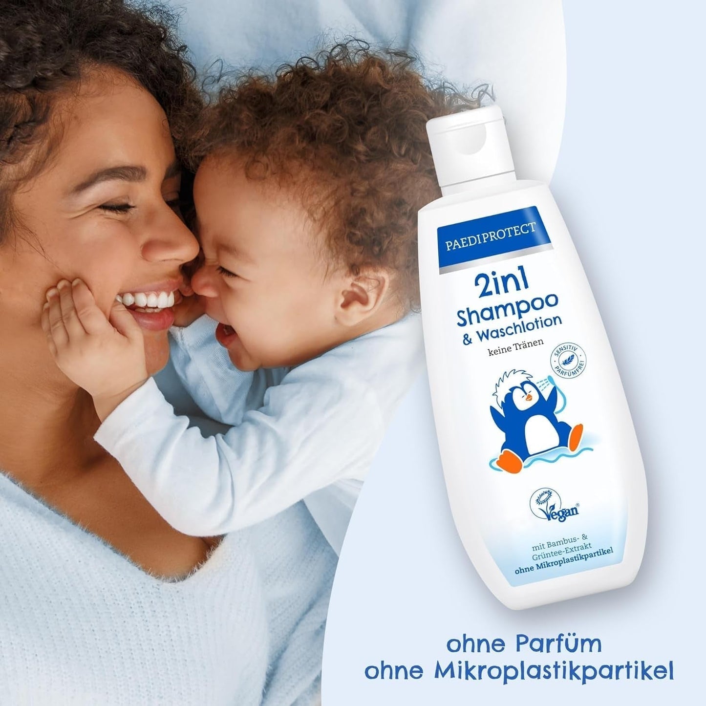 PAEDIPROTECT 2in1 shampoo og vaskelotion til babyer og børn 200 ml, skånsom rensning og hår uden parfume og mikroplastik, showergelen fugter tør og følsom hud, også til voksne Børn - Bad og hudpleje Naty Shop