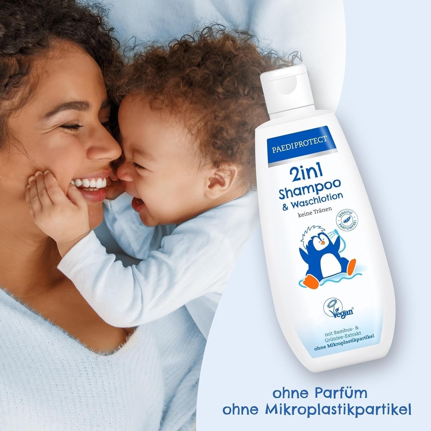 PAEDIPROTECT 2in1 shampoo og vaskelotion til babyer og børn 200 ml, skånsom rensning og hår uden parfume og mikroplastik, showergelen fugter tør og følsom hud, også til voksne Børn - Bad og hudpleje Naty Shop