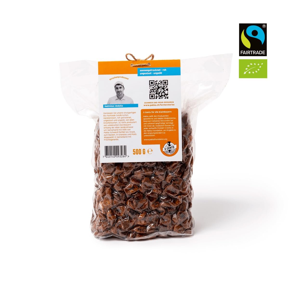 PAKKA - Økologiske fairtrade soltørrede gyldne kirsebær 500 g, vilde plukkede gule kirsebær, ufrøede, usødede, direkte fra småbønder i Samarkand, Usbekistan, veganske, 500 g (1 pakke) Naty Shop dehydrerede produkter