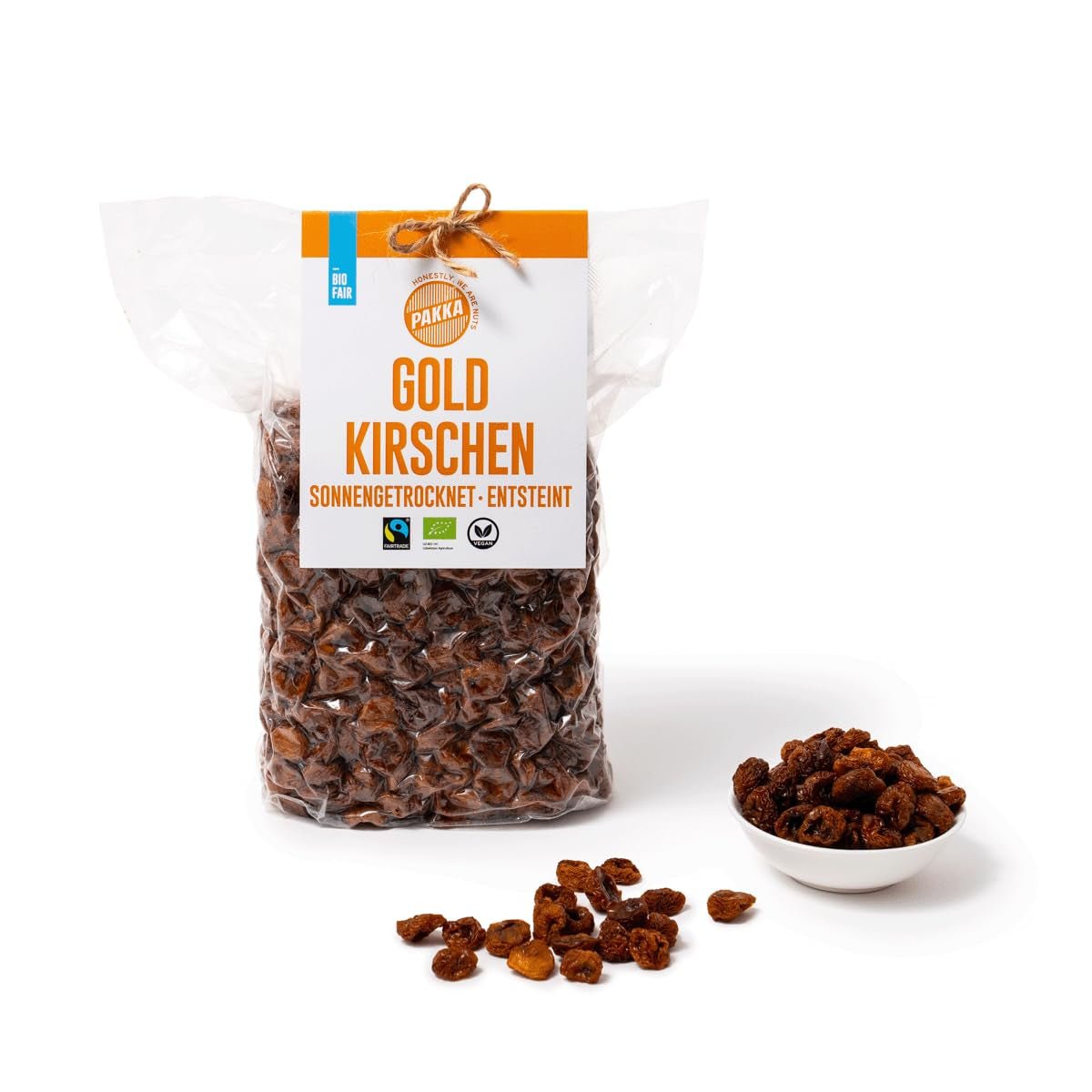 PAKKA - Økologiske fairtrade soltørrede gyldne kirsebær 500 g, vilde plukkede gule kirsebær, ufrøede, usødede, direkte fra små landmænd i Samarkand, Usbekistan, vegansk, 500 g (1 pakke) Naty Shop Dehydrerede produkter Variant 1: 500 G (1 pakke)