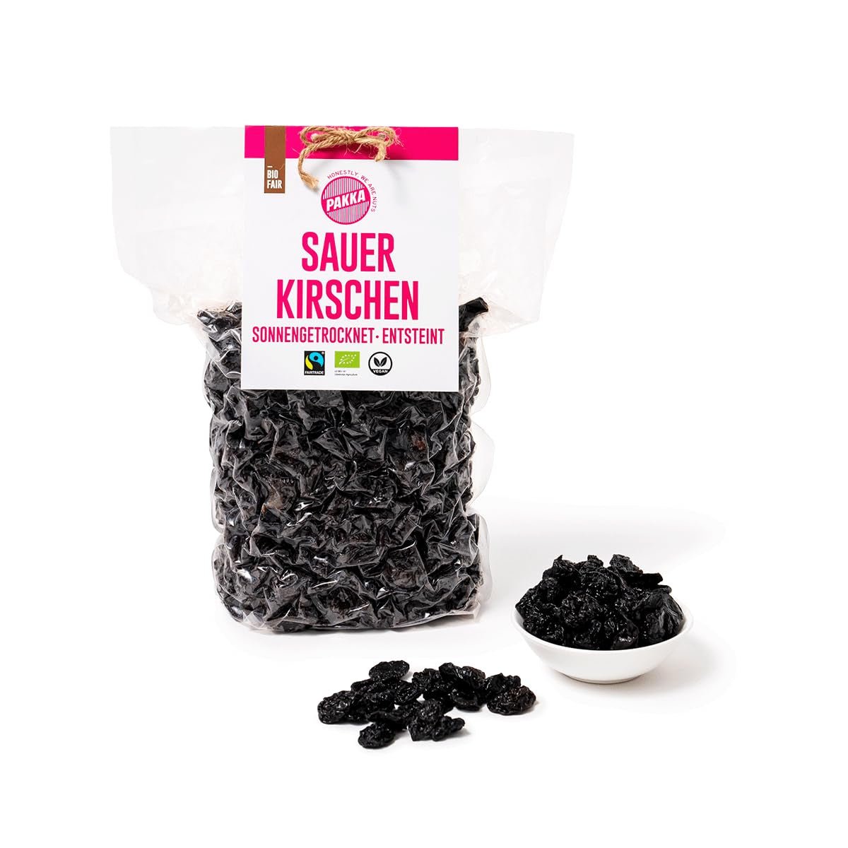 PAKKA - Soltørrede økologiske Fairtrade-kirsebær 750 g, vildhøstede økologiske kirsebær, ufrøede, usødede direkte fra små landmænd i Samarkand, Usbekistan, veganske, 750 g Naty Shop Dehydrerede produkter Variant 1: 750 G (1 pakke)