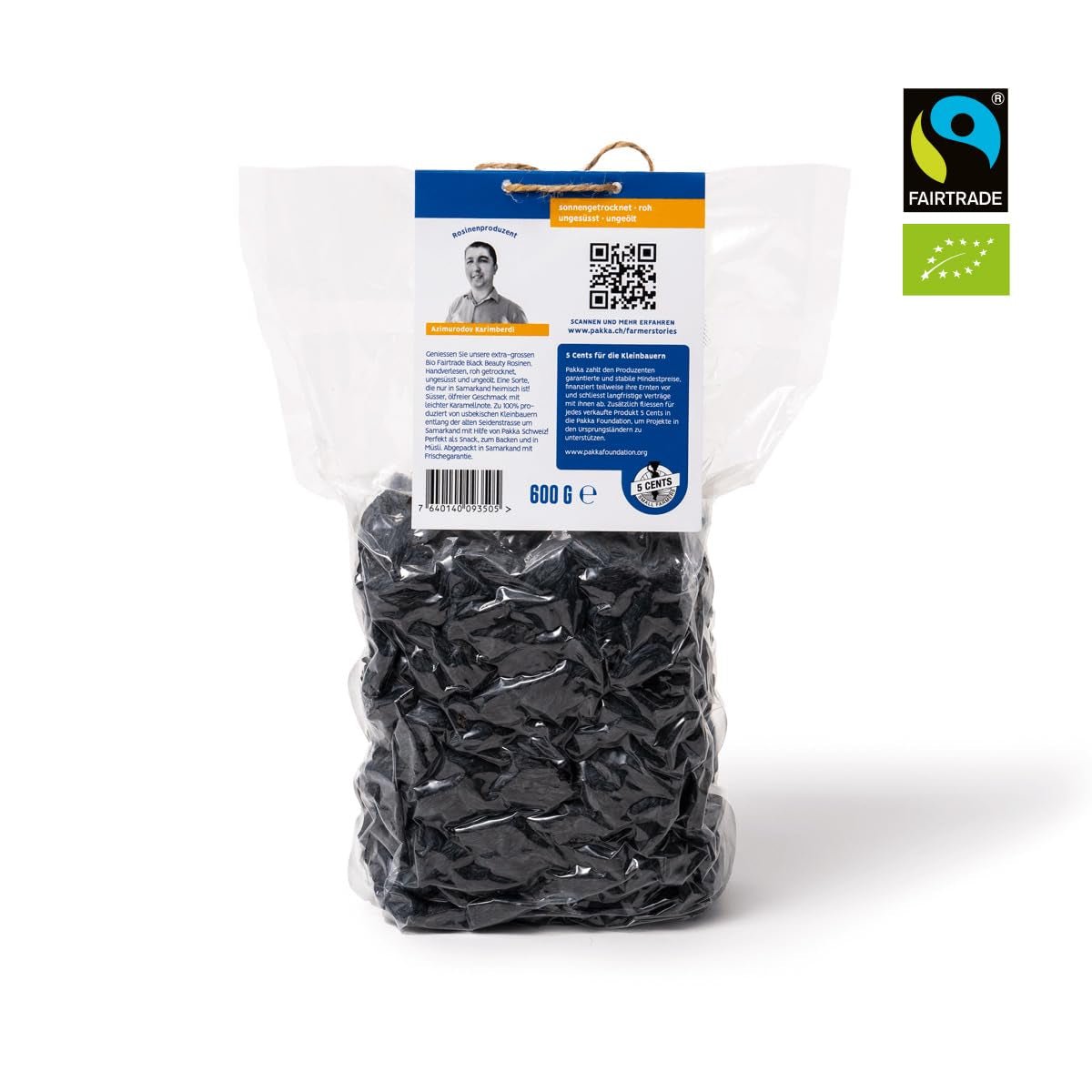 PAKKA - Organic Fairtrade Black Beauty Rosiner 600gr, økologiske, kernerfri, sorte druer, soltørrede, oliefrie, så klæbrige, usvovlede, direkte fra små landmænd i Samarkand i Usbekistan Dehydrerede produkter Naty Shop