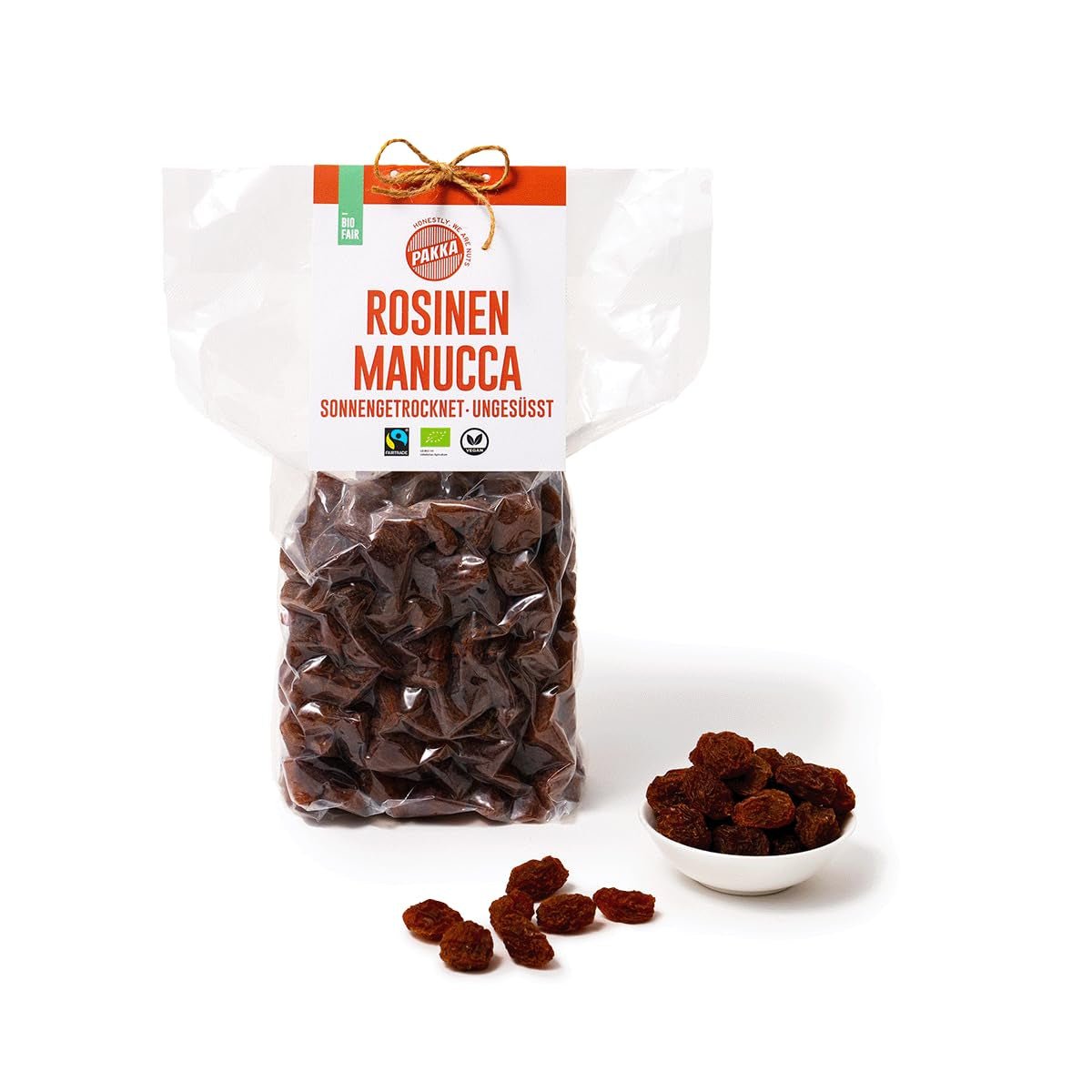 PAKKA - Økologiske Fairtrade Jumbo Manucca Rosiner 1 kg med 2 - 3 sprøde frø, soltørrede manucca druer, oliefri, så klistrede, usvovlede, fra små landmænd i Samarkand Usbekistan 1000g Dehydrerede produkter Naty Shop Variant 2: 1 kg (1 pakke)