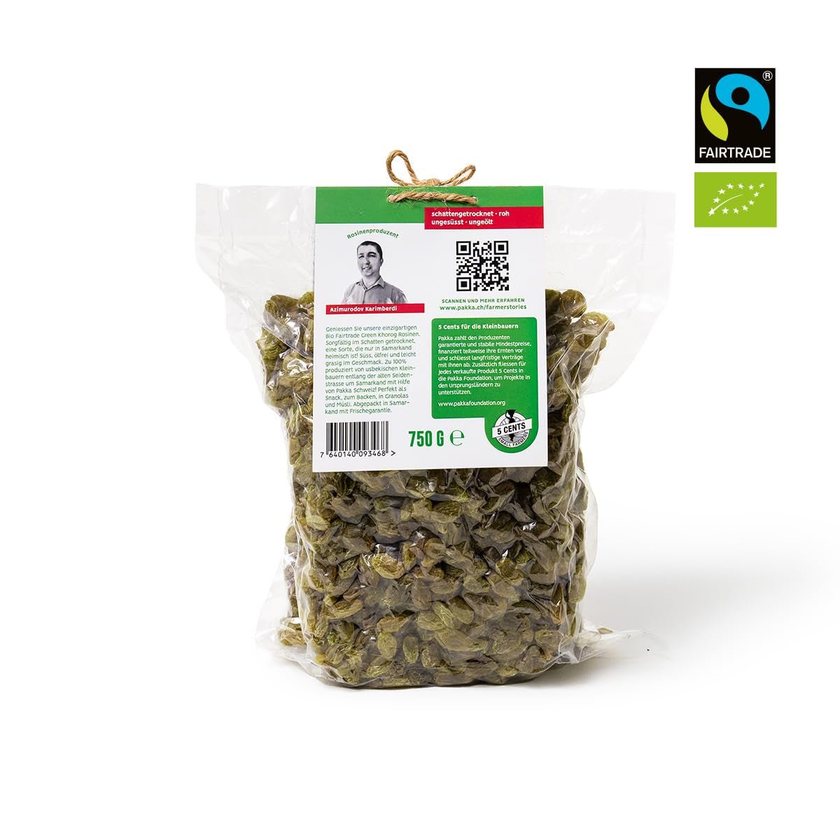 PAKKA - Økologiske Fairtrade Grønne Khorog Rosiner 750 g, Økologiske og Fairtrade, Uden frø, Skyggetørret, Oliefri, Så klæbrig, Direkte fra småbønder i Samarkand Usbekistan, Veganske, 750 g Naty Shop Dehydrerede Produkter